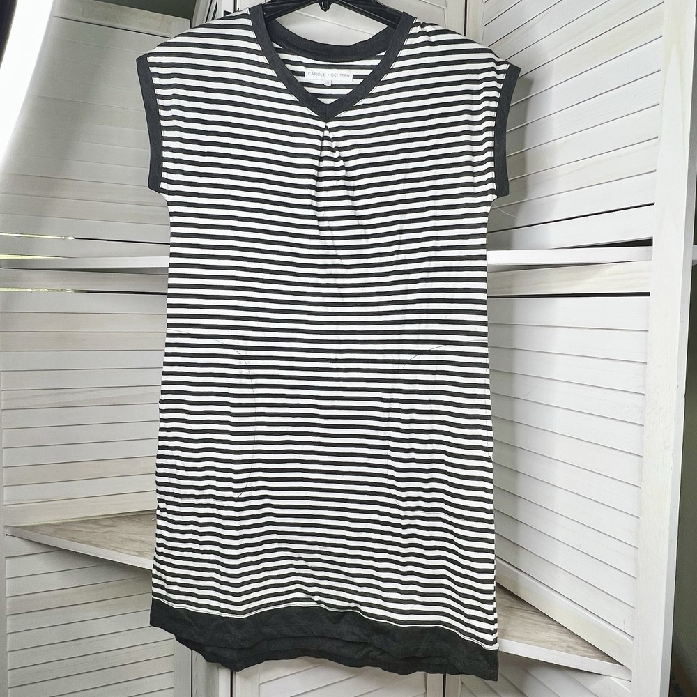 Carole Hochman Women's‎ XS Gray White Stripe Nightshirt Tunic Dress Pockets